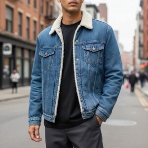 Gap Denim Sherpa Lined‎ Trucker Jacket Unisex Medium Wash Men's Size Medium